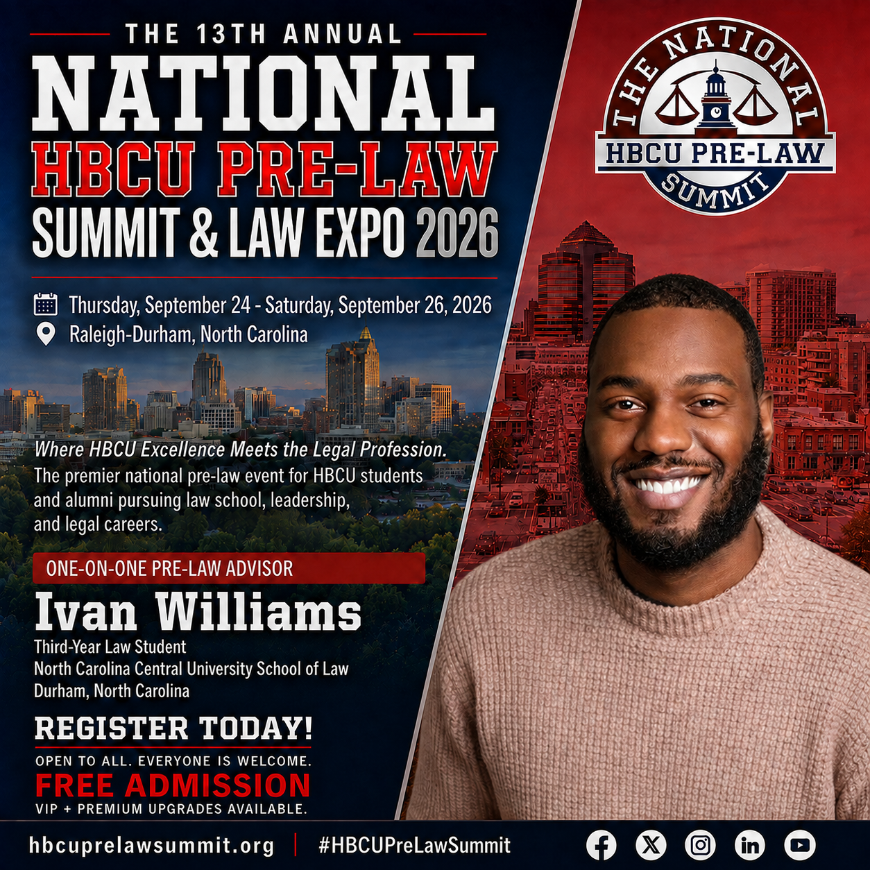 Ivan Williams — One-on-One Pre-Law Advisor flyer