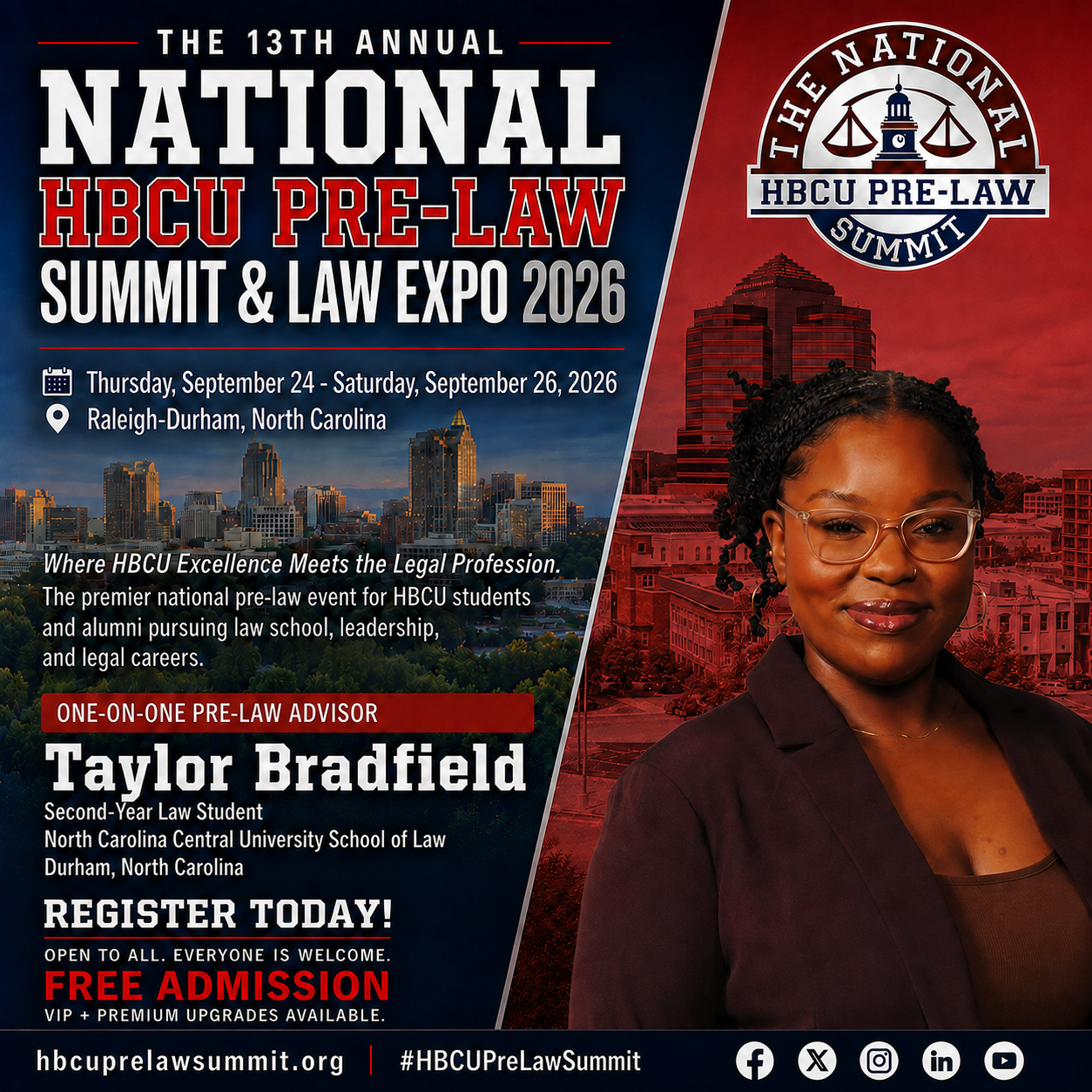 Taylor Bradfield — One-on-One Pre-Law Advisor flyer