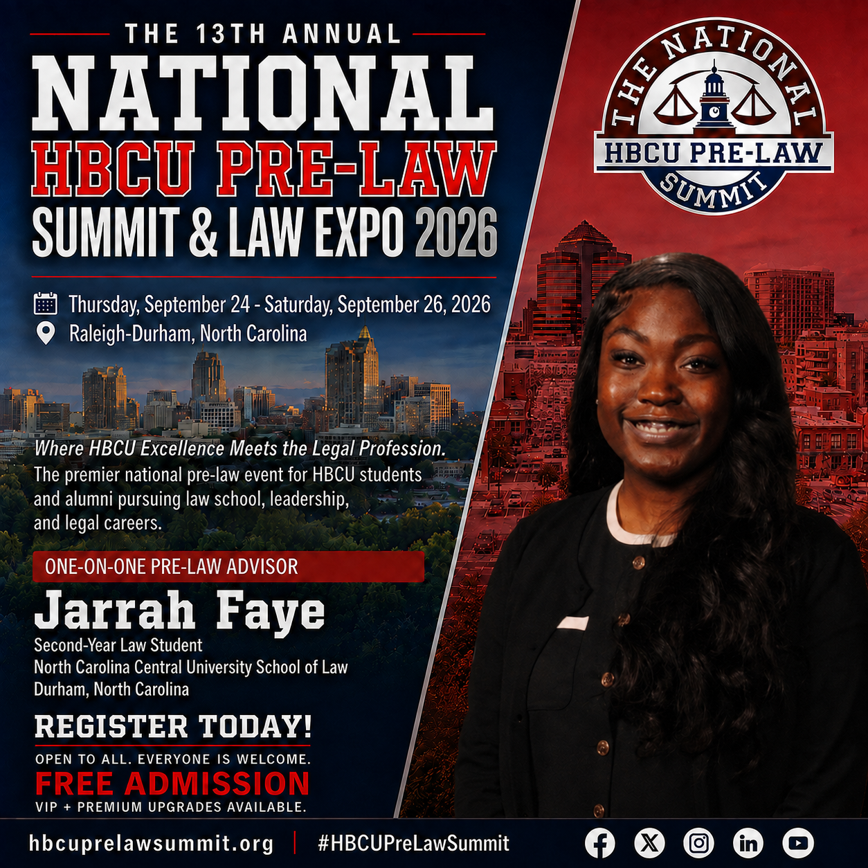 Jarrah Faye — One-on-One Pre-Law Advisor flyer